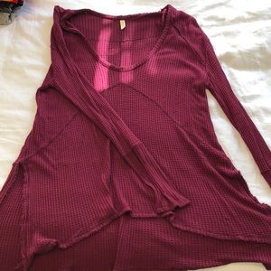 Free People Maroon Long Sleeve Waffle Tee
